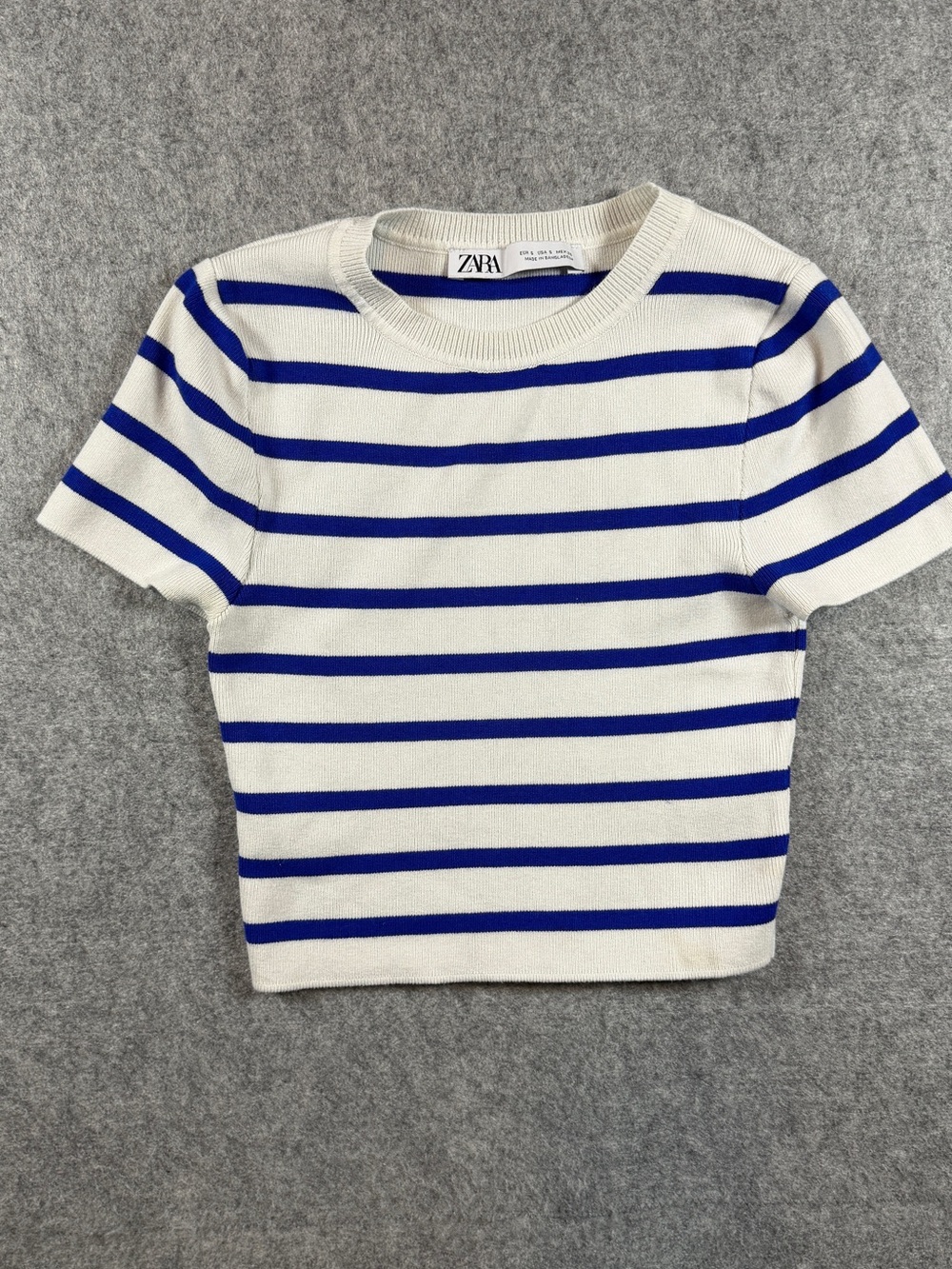 Zara White and Blue Striped Short Sleeve Knit Tee